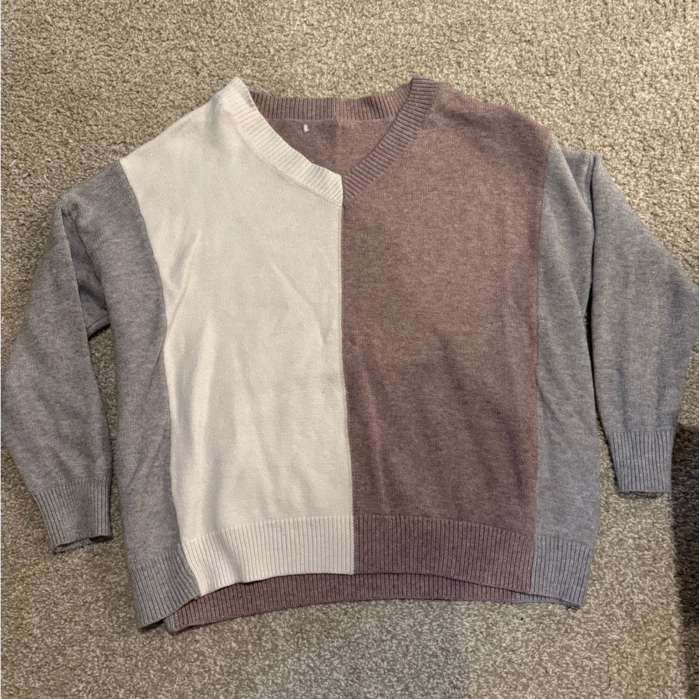 Colorblock Sweater in Gray and Purple